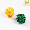 ПИЖОН Набор из 2 плетёных шариков из лозы с бубенчиком, 3 см, желтый/зеленый